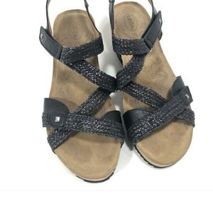 Taos Black Braided Leather Cork Wedge Sandals